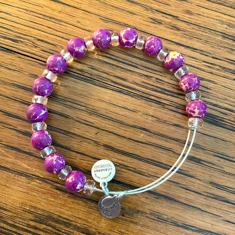 Alex and Ani dark and light pink beads with clear separation bead Bracelet